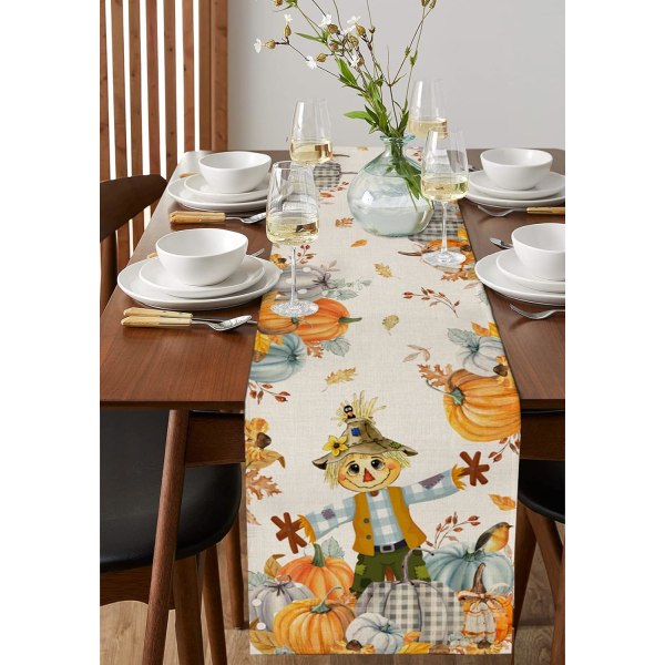 Thanksgiving Fugleskræmsel Bordløber Gård Græskar Høst Linned Bomuld Bordløber Kommode Tørklæder, Efterår Efterår 13x90in