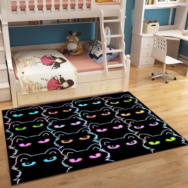 Kattmatta för barn 3D tecknade kattmattor Gradientlinje Kattområde Matta Söt svart kattmönster Pojkar Flickor Rumsinredning för sovrummets vardagsrum (59"x39")