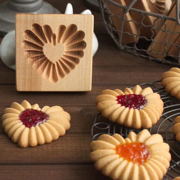 Træ Cookie Form og Biscuit Stempel, 3D Prægningsværktøj til Bagning af Cookies, Personlig Håndpresset Design Cookie Presser Stempler (Rund)