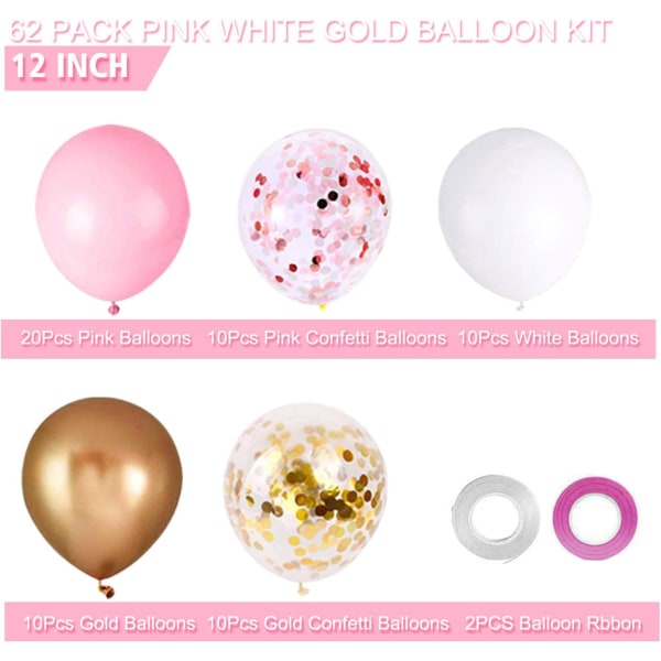 62st rosa guld konfetti latex ballonger kit, 12 tum rosa vitguld helium ballonger festtillbehör för bekännelse förslag Bröllop flicka