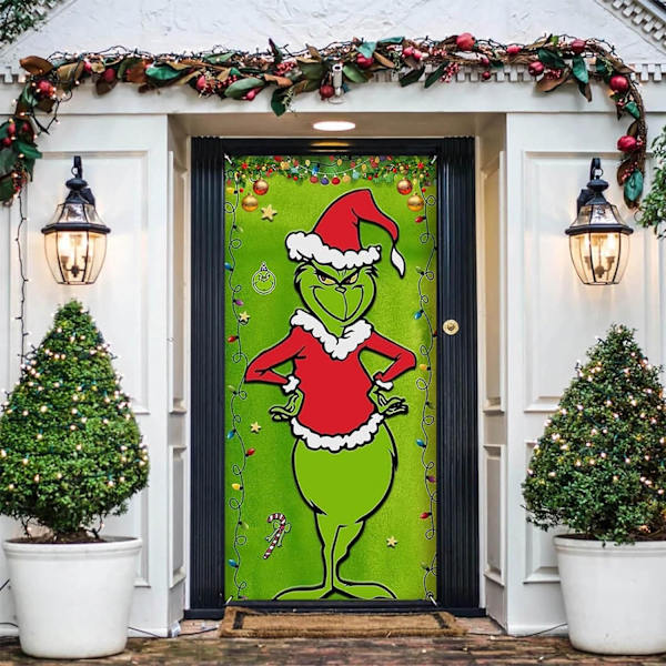 Grinchmas dørdekorsjoner - Juledekorasjoner - Svart og grønt julebanner for inngangsdøren