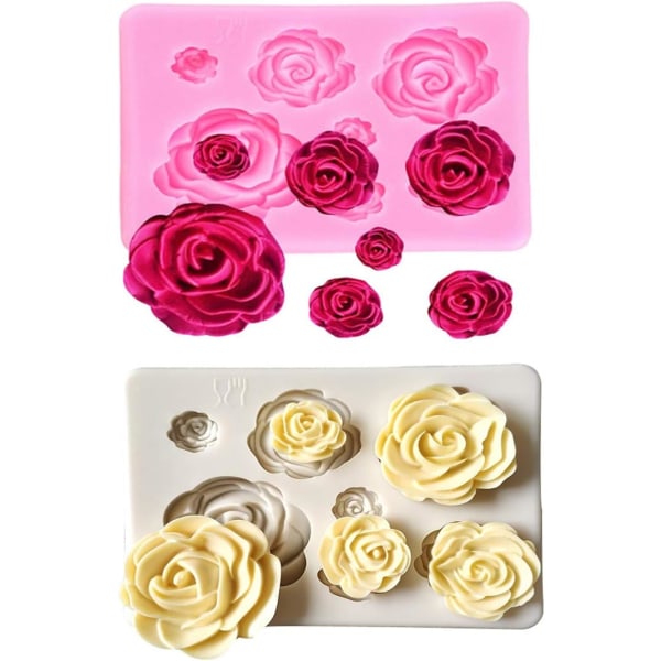 2 STK Rose Blomster silikoneforme Kage Chokoladeform bryllupskage Dekorationsværktøj Fondant Sugarcraft Kageforme