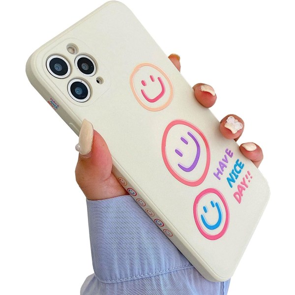 Sød smil mønster kompatibel med iPhone 12 cover, silikone slim fit [blød anti-ridse mikrofiber foring] fleksibel TPU 6,1 tommer (beige)