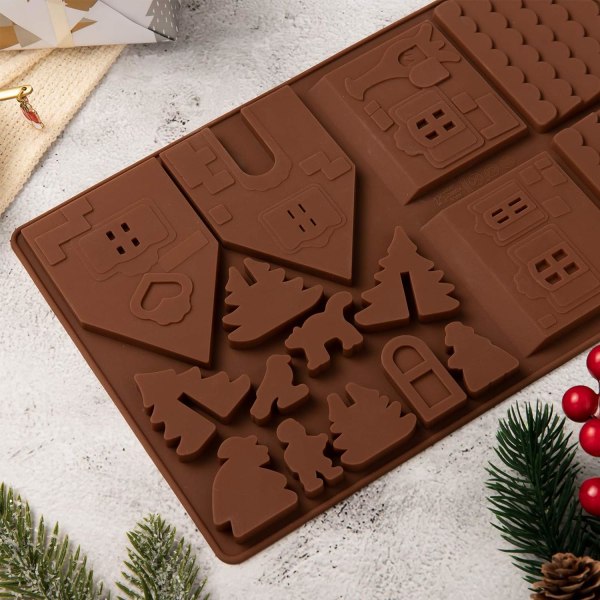 Christams Gingerbread House bakplåt, molds för efterrätter, choklad, godis, kakor (2 stycken)
