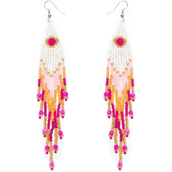 Heyone Lange Perle Frynser Øreringe \2013 Store Boheme Native Statement Perle Dangle Øreringe til Kvinder, Store Boho Statement Håndlavede