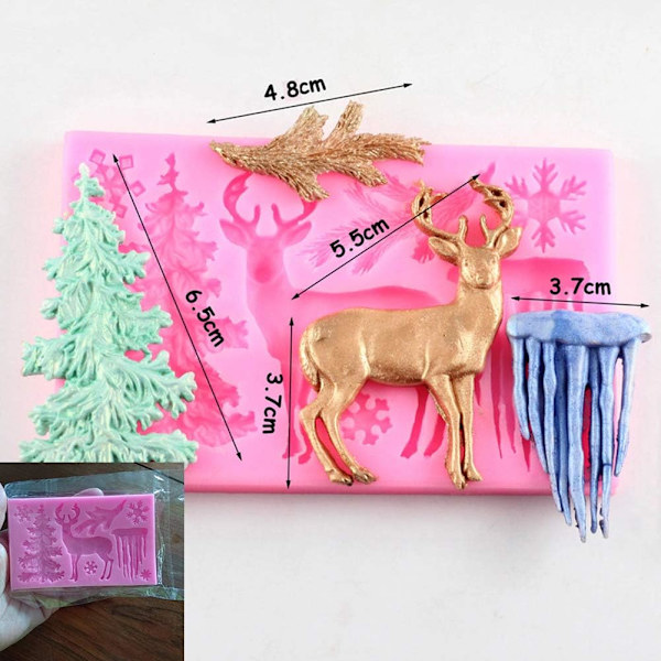 Silikone kageform julehjorte elg juletræ snefnug fondant chokoladeform kage wienerbrød bageform juledekoration (Pink)