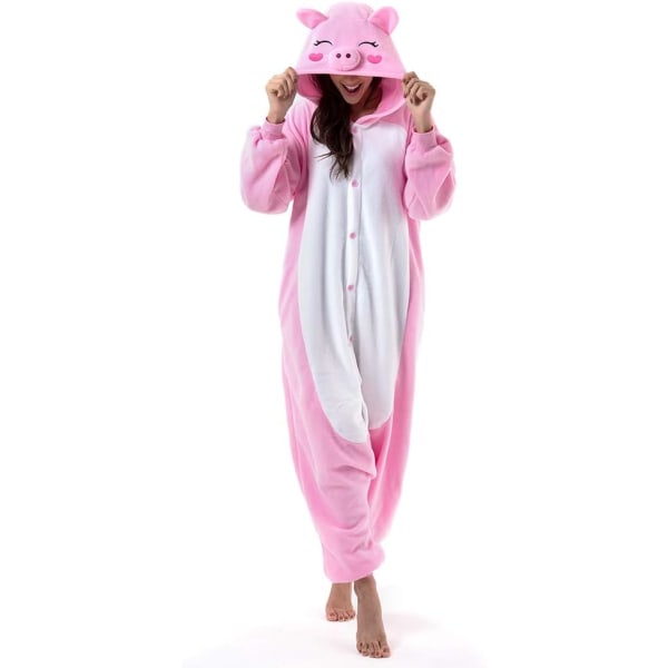 Unisex Aikuisten Piirretty Puvut Halloween Joulu Unipuku Haalarit Onesies Plushie Cosplay Pyjamat Vaaleanpunainen Sika L