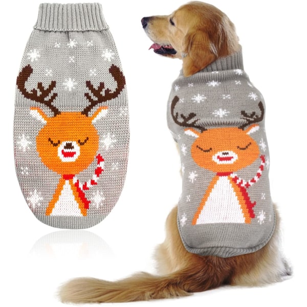 Julegenser til hund med turtleneck og reinsdyr- og snøfnugg-mønster, S