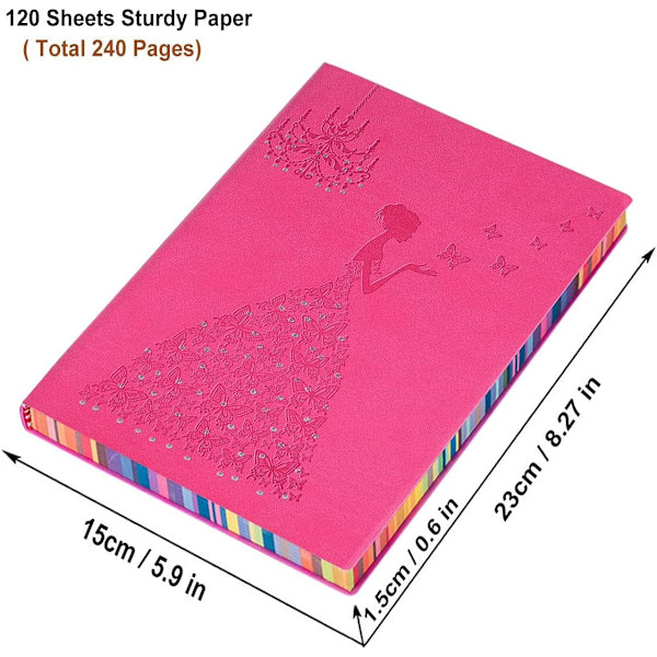 A5 Linjerad anteckningsbok Planner Resedagbok Läderanteckningsbok för flickor Kvinnor Prinsessa Fjäril, A5 Ruled Writing Notebook 240 sidor