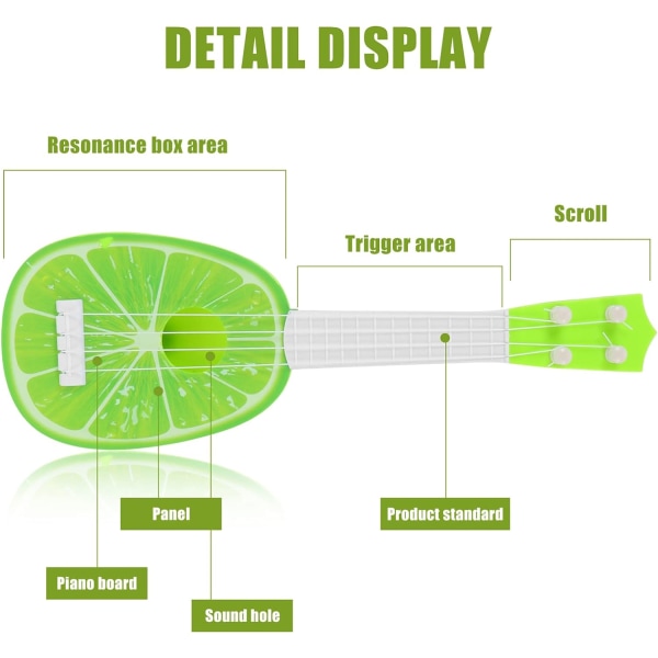 Mini Ukulele-lelu, muoviset kitarat hedelmäkuvioinnilla, varhaiskasvatuksellinen musiikki-instrumenttilelu aloittelijoille, pojille, tytöille, lapsille