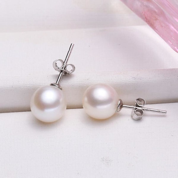 2 par enkla pärlörhängen skalpärlor för kvinnor Mångsidigt mode runda pärlörhängen Smycken, vit Betterlifefg