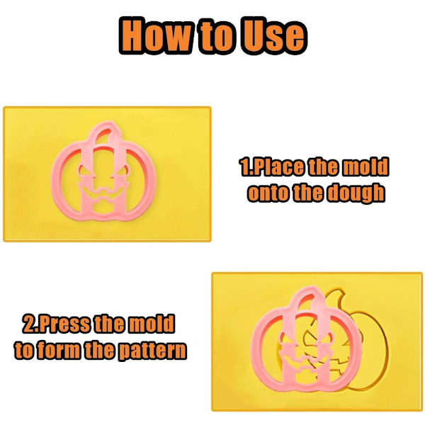 8 stk. Mini Halloween-kageform, 3D-præget design peberkage-kagestempler, kageformssæt egnet til frostingdekoration