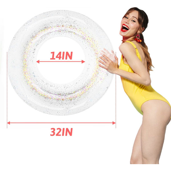 Innerslangar för pool vuxen, simring med konfettiglitter, sommarpool transparenta uppblåsbara slangar för vuxna barn (guld+flerfärgad+blå)