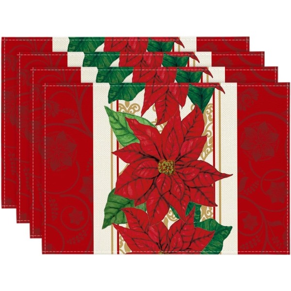 Akvarell röd jul bordstabletter Set med 4 30,48 x 45,72 cm Säsongsbetonad vinter jul bordslöpare för fest kök Matsal dekoration