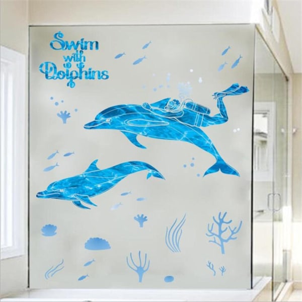 Levande blå delfinväggdekor Arbetsrum Sovrum Badrum Väggdekoration Heminredning Barnrumsdekoration - -