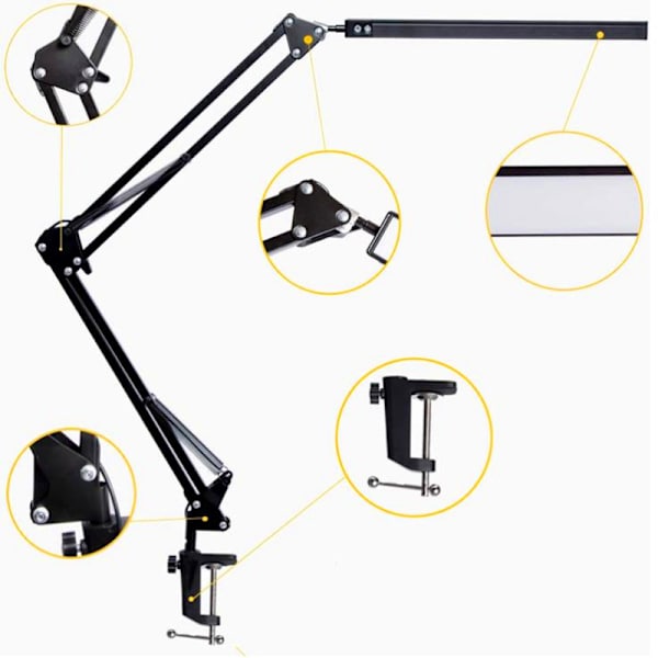 LED-skrivebordslampe, svingarm-skrivebordslampe med klemme, 3 lysstyrke- og 10 lysstyrkemodus for øyevern, hjemme- og kontorleselampe med 360° rotasjon
