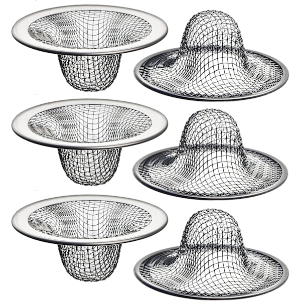 6-pakning - 2,125\" topp / 1\" kurv - Mesh vaskavløp sil hår catcher for baderomsvask, vaskerom, skråning, vaskerom, bobil og toalett