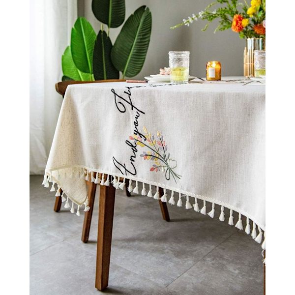 Blommig och bokstavsbroderad bordsduk Frans Bordsduk Långt bordsöverdrag för kök Matplats, Fest, Högtid (Blomma A, 55\"x79\")