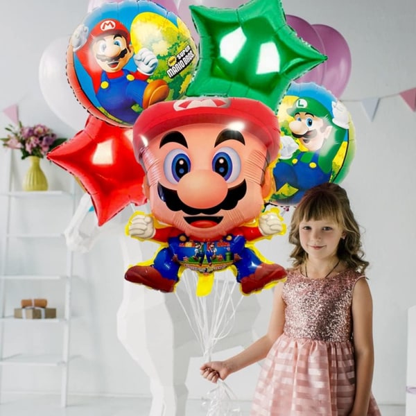 5 stk. Super Mario folie balloner, Mary fødselsdagsfest dekorationer til drenge og piger superhelte dekorationer