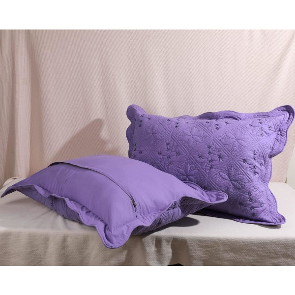 2-delt brodert bomull quiltet seng putevar Rustic Solid Color Soft dekorative putevar sett (lilla, 20\"x28\")