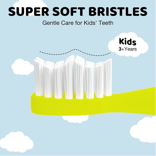 Elektriske tannbørster for barn med 4 børstehoder, 3 moduser med minne, Ipx7 vanntett, 2 minutter Build-2-12Yellow