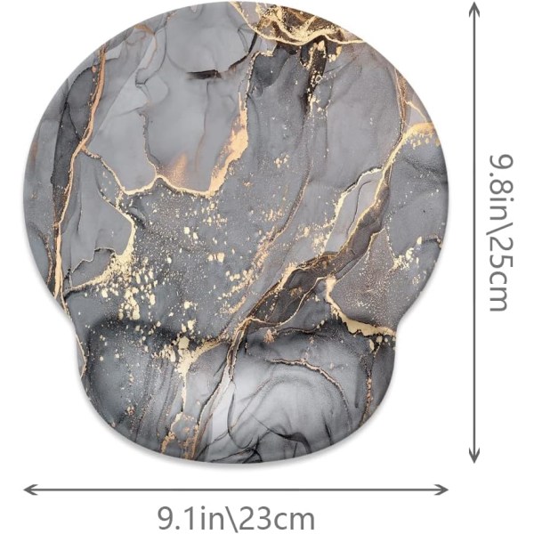 Svart gull skinnende marmor musematte med håndleddsstøtte, komfortabel håndleddsstøttepute med sklisikker gummibase og minneskum 250mmx230mmx5mm