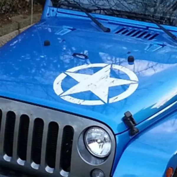 50cm store klistremerker på biler Army Star Distressed klistremerke for Jeep-klistremerke Stor vinyl militær panser-kroppsgrafikk passer til de fleste kjøretøy - Blå