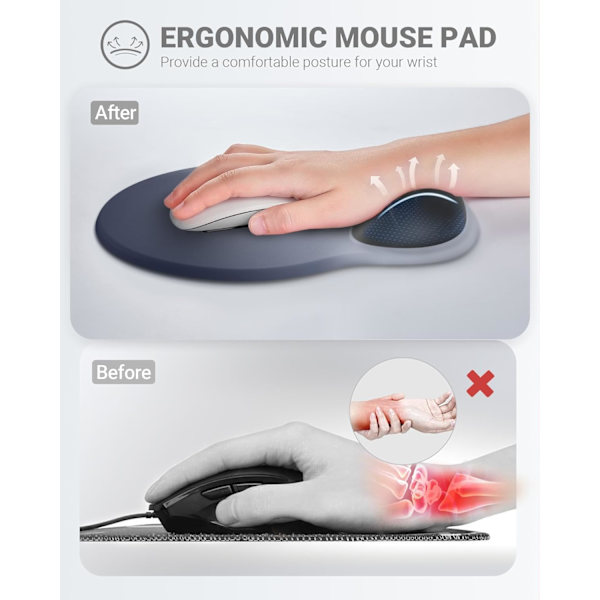 Ergonomisk musematte håndleddsstøtte, komfortabel musematte håndleddsstøtte, lindrer håndleddssmerter gel musematte, sklisikker (Gradient blå svart)