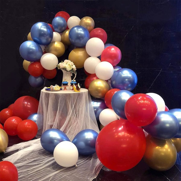 Röd Vit Blå Ballongbågssats, Metallic Guld Blå Ballonggirlandskit för Superhjälte-tema Födelsedagsavslutningsfestdekor, 18 tum