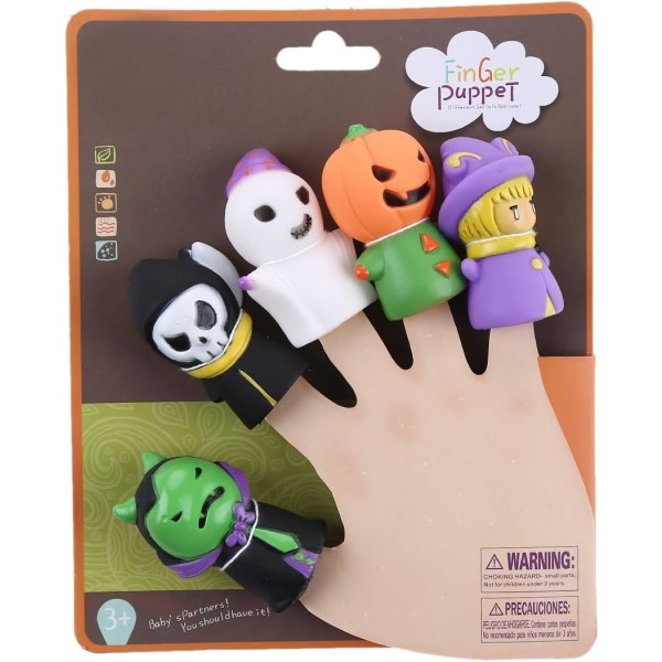 5 bitar Halloween fingerdockor Häxa, Spöke, Grim Reaper, Green Monster och Pumpkin Character Finger Leksaker, Halloween Party Favors Goodie
