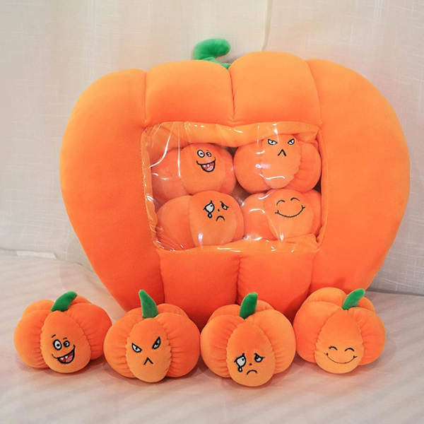 Fylt gresskar myk gresskar plysj holdbar Halloween gresskar dekorative sofa kastepute myk gresskar plysj pute 16\" (med 4 dukker)