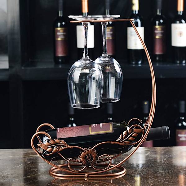 Metal fritstående bordplade gobletvinsglas opbevaringsstativ med 2 kroge vinkop displayholdere bronze #2