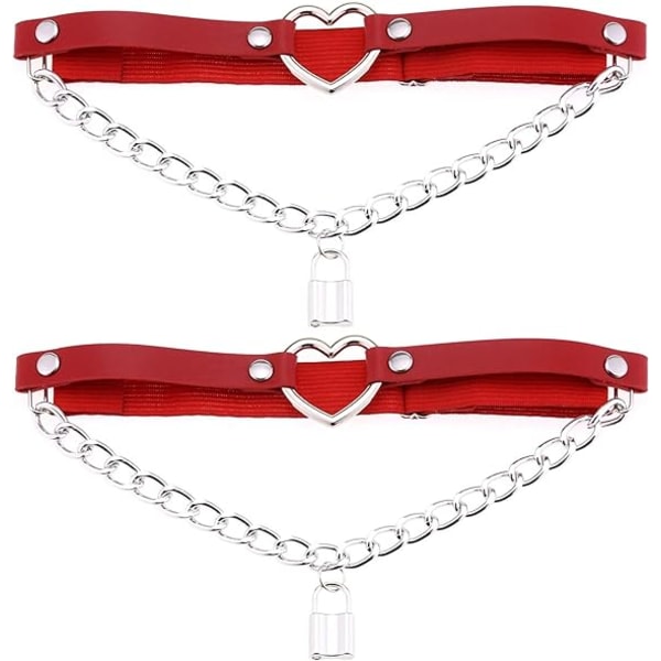 Justerbart Hjerte Ben Strømpebånd Bælte Hjerte med Kæde Elastiske Lår Strømpebånd til Damer 2 Stk