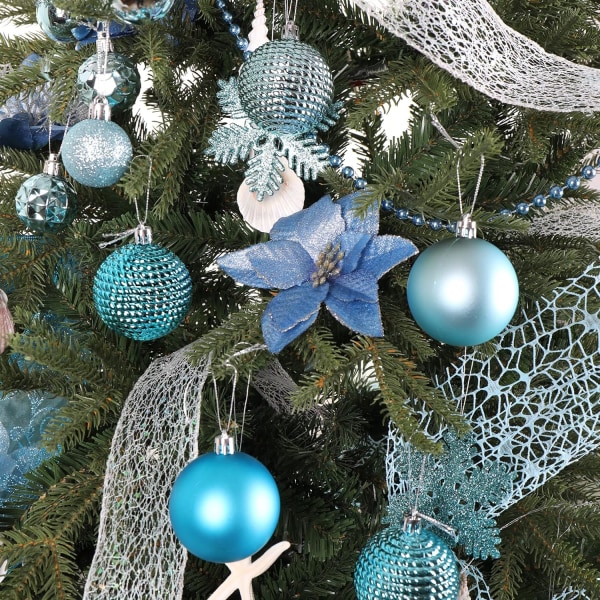 Julstjärna blommor 30 st glitter julstjärna julgransprydnader konstgjorda blommor för julgran 5,12 tum-blå