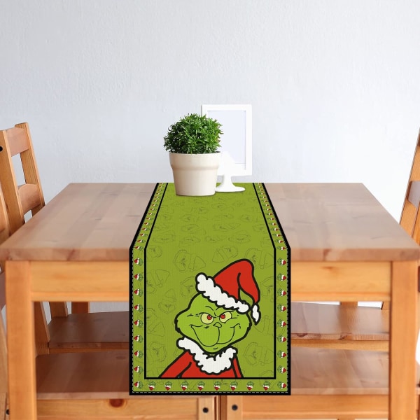 Julebordflagg Merry Grinchmas Duk - Vinterjul Julepynt og Hjem Kjøkkenbord Tilbehør - 13×72''