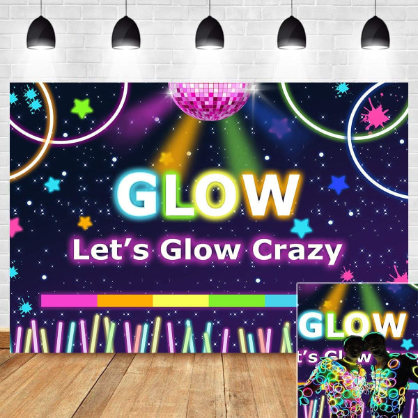 Let's Glow Crazy Party Fotografi Bakgrund Retro Disco för Ungdom Hip Hop Födelsedag Photo Booth Studio 5x3ft Fotobakgrund