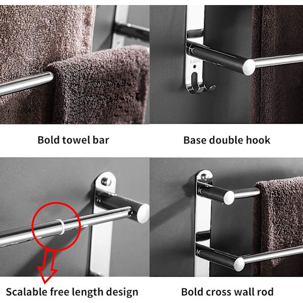 Rostfritt stål badrumshandduksställ, Retractable väggmonterade handduksstänger, självhäftande handduksställ nivåer utan (Silver 3 lager)