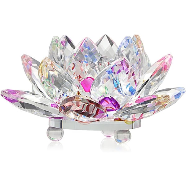 Sparkle Crystal Lotus Flower Hue Reflection Feng Shui Home Decor with Gift Box (3 Inch/ 80MM)