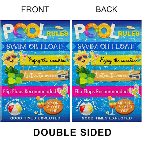 Pool Rules Skilte og Dekorationer Udendørs Have Flag Vertikal Dobbeltsidet Burlap Sommer Have Udendørs Dekoration Hjem Indretning 12x18Tommer