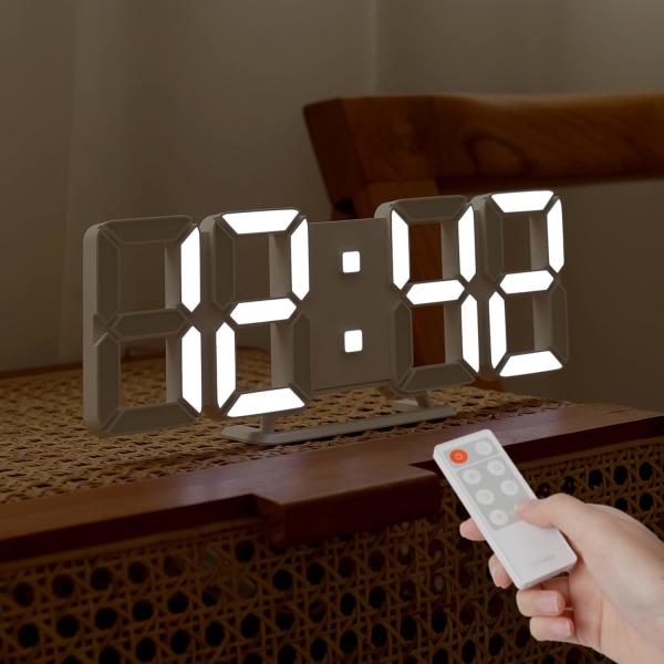 Ren Slim 11,8 tommer / 30 cm LED-klokke hvit (M), 3D digital alarmklokke, ultra-tynt design, automatisk justering av lysstyrkenivåer