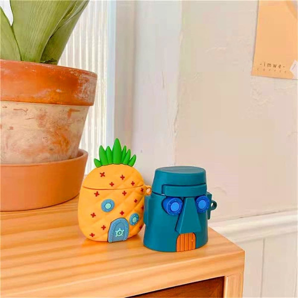 3D sød tegneserie serie Airpod 1/2 etui-cover med bjergbestigningsspænde Stilfuldt og sødt design Airpod etui til dit Airpod etui (Ananas hus)
