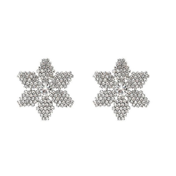 2 par fashionabla temperament full diamond snöflinga örhängen, 925 silver nål enkel och mångsidig super flash diamant blomma örhänge smycken