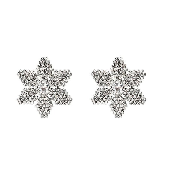 2 par fasjonable temperament heldiamant snøfnuggøredobber, 925 sølvnål Enkle og allsidige Super Flash-smykker med diamantblomster