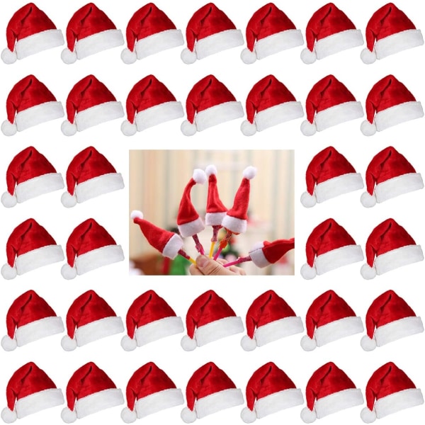 36 stk 1'' Jule Mini Røde Nissehatter- Lollipop Flaske Godterilokk Cap Nissehatter til Julefest Dekor Dukke Handy Craft