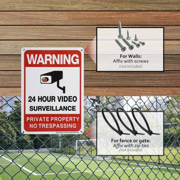2-Pack Private Property No Trespassing Sign, videoövervakningsskyltar utomhus, UV printed 0,040 Mil Rostfritt Aluminium 10 x 7 tum, Skylt för säkerhetskamera
