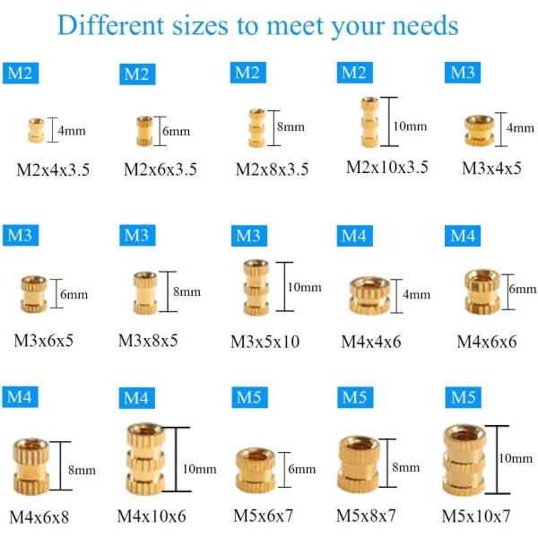 330 PCS knurled tap M2 M3 M4 M5 insert nut for injection molding 3D or automobile printing