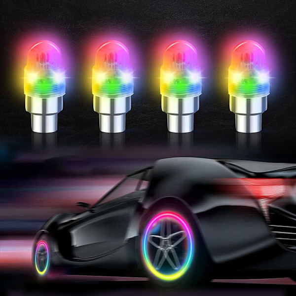 LED-renkaan vilkkuvalot, IC-valoherkät, 2 lamppukuulaa enemmän vilkkua, värikkäät pyöränvalot, autoon, moottoripyörään, kärryyn, kuorma-autoon, vedenpitävät (4 kpl)