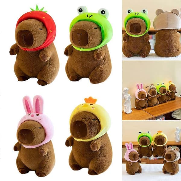 23 cm Pehmolelu Kapybara Nuket Pehmolelu Lelu Aikuisten Toimistonäyttelynukke Frog hat capybara