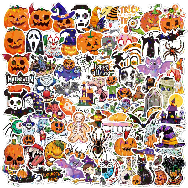 100 st Halloween pumpa spöke häxfladdermus tecknade klistermärken, Halloween tecknade graffiti klistermärken för barn, Halloween festdekorationer