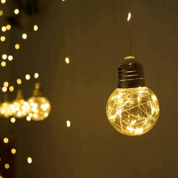 Gardinstreng med 200 LED-lys, fjernkontroll, USB-batteridrevne Twinkle Globe-lyskjeder for bryllup (varm hvit)